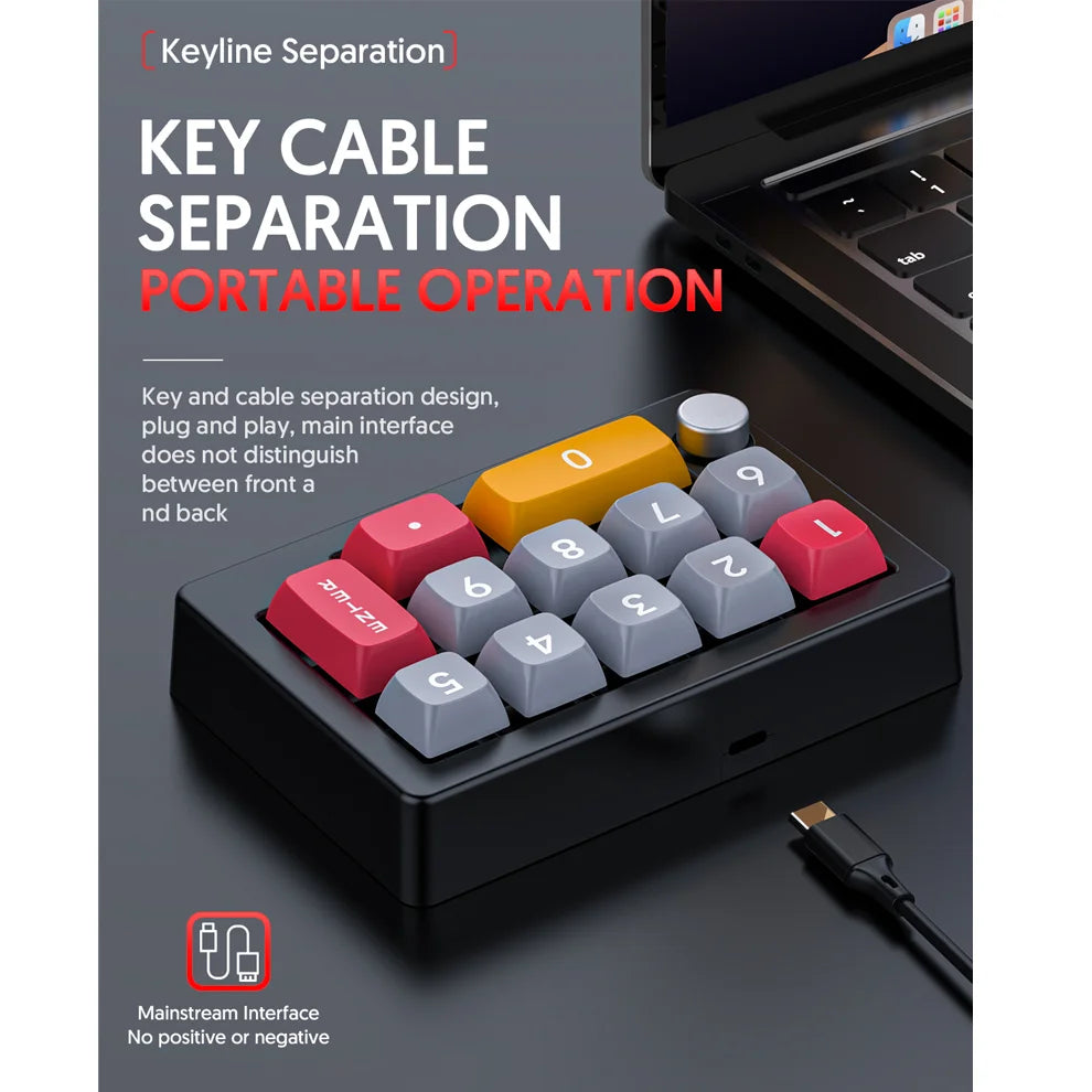 12-Key USB Wired Mechanical Macro Keypad with Programmable Knobs RGB Backlit One-Handed Gaming Keypad