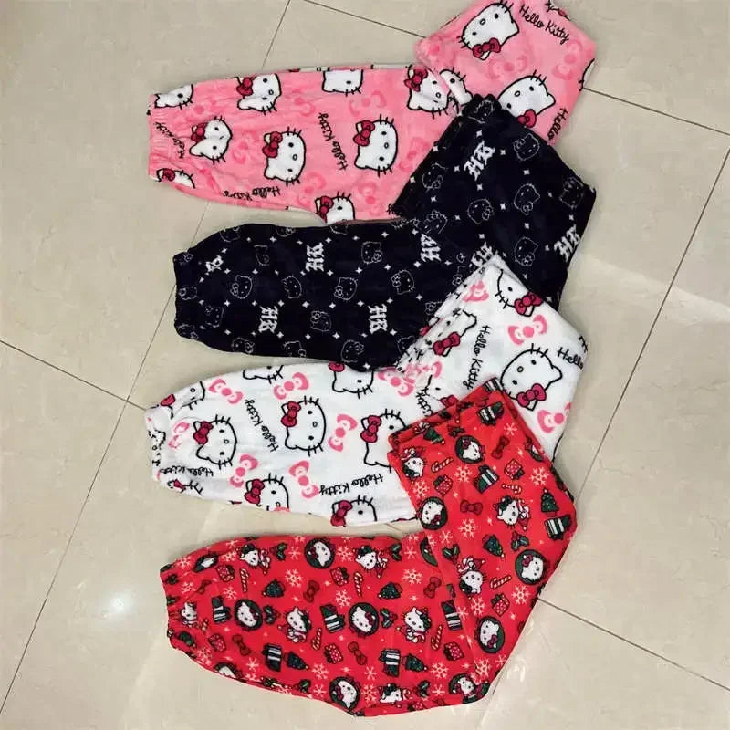 Women’s Flannel Fleece Pajama Pants – Kawaii Cartoon Elastic Waist Lounge & Sleep Trousers, Soft Anime Sleepwear Gift