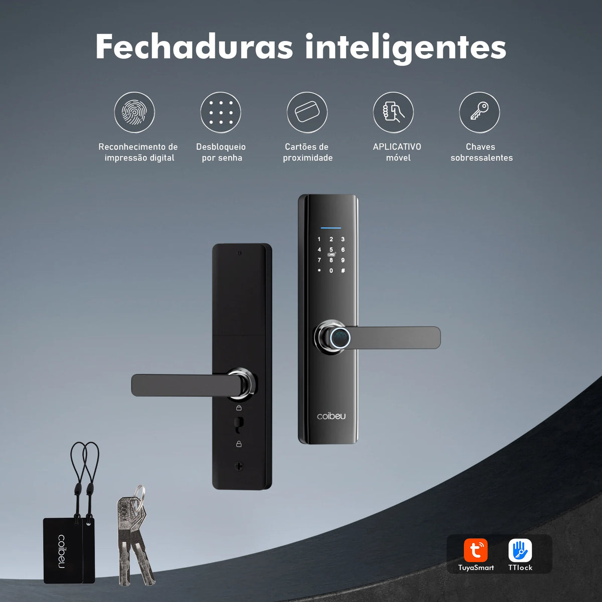 Smart Fingerprint & Password Door Lock — Tuya WiFi Electronic Lock, Quick Unlock ≤1s, Card, Key & NFC, Fits 1.6–3.5 in (40–90 mm) Doors