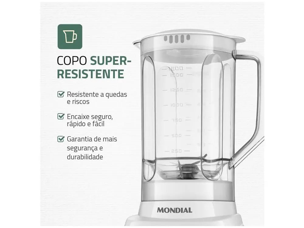 Glass Jar Blender 550W 2 Speeds + Pulse, 2.2L (74 fl oz) Total / 1.6L (54 fl oz) Usable, 4 Stainless Steel Blades, Self-Cleaning, White
