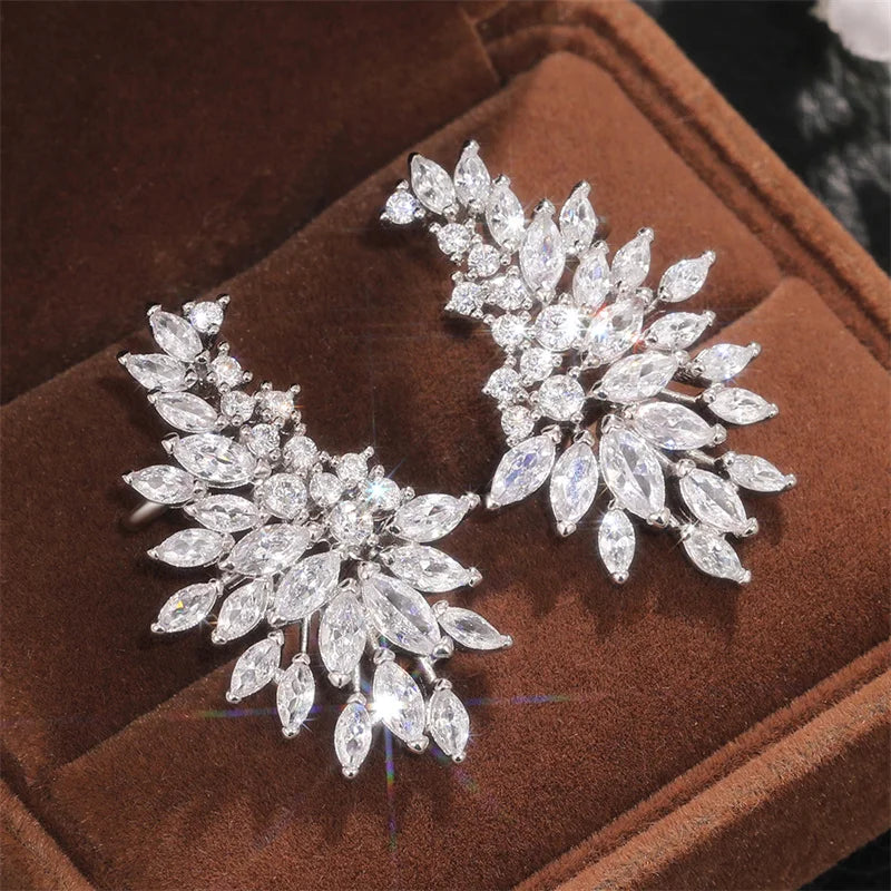 Trendy Fully Paved Cubic Zirconia Stud Earrings for Women Statement Party Jewelry