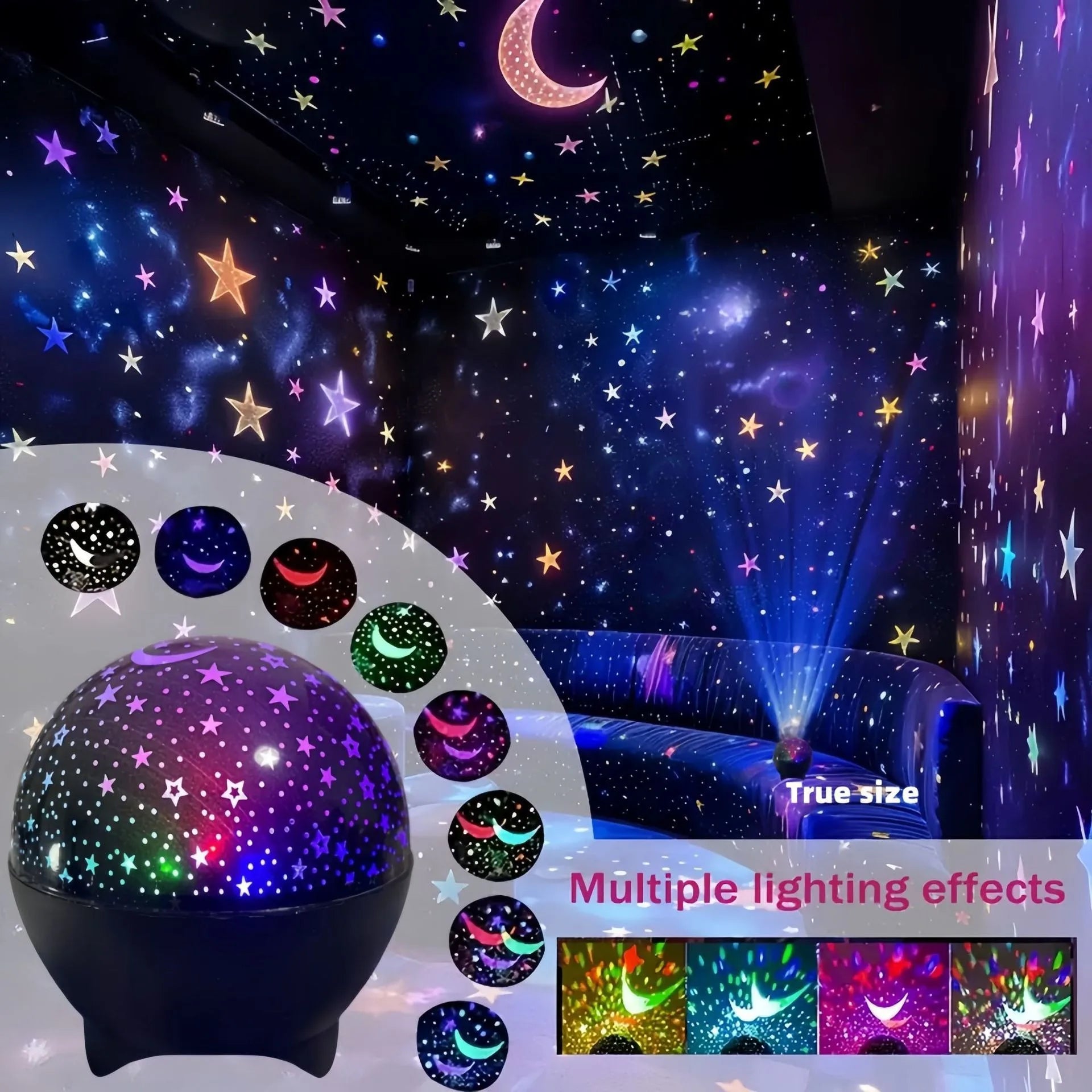 Starry Sky Projector Night Light with Moon Effect 360° Rotating LED Atmosphere Lamp for Kids Bedroom, Party & Birthday Gift