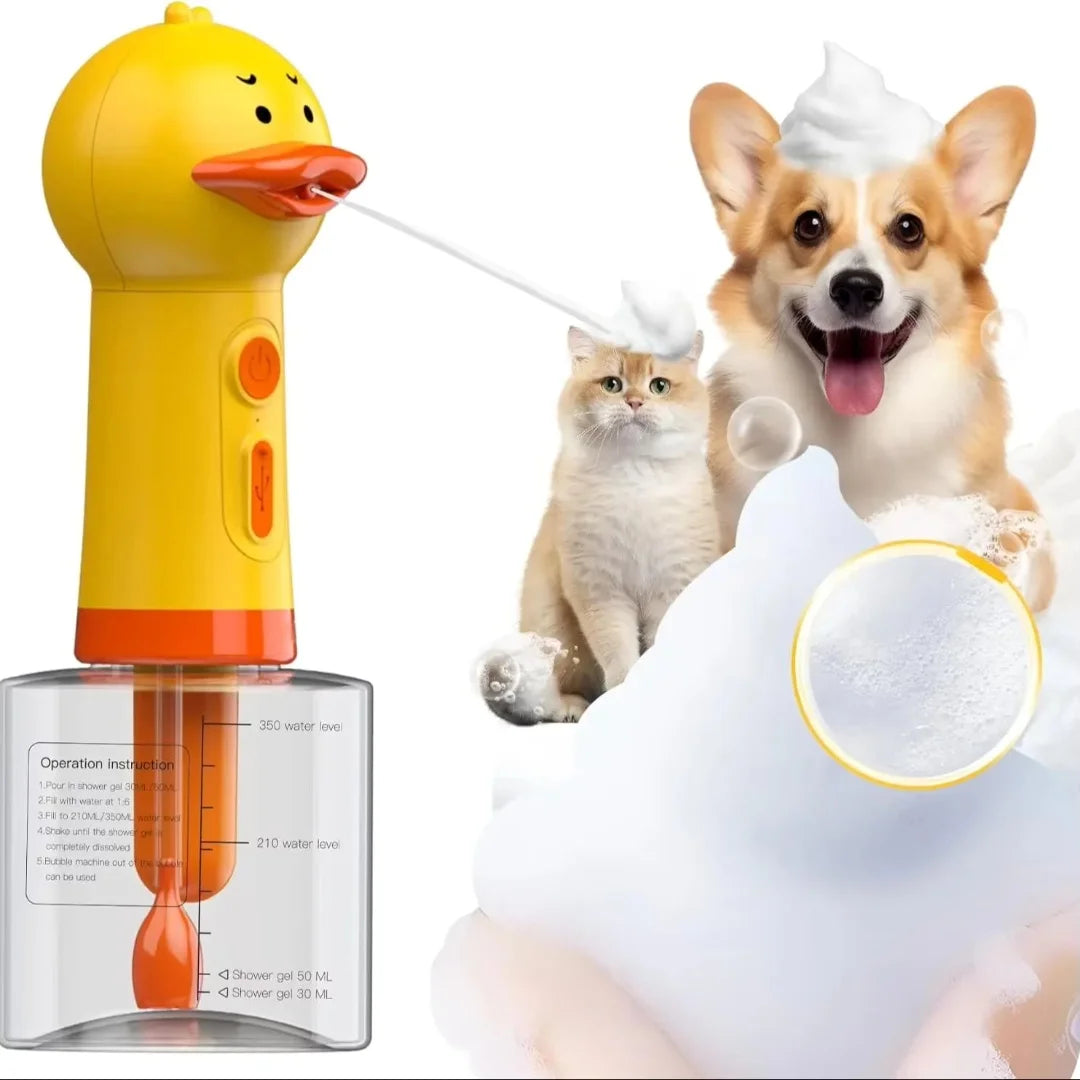 Cute Duck USB Rechargeable Electric Foam Soap Dispenser for Pet Bathing - Automatic Foamer for Dogs & Cats