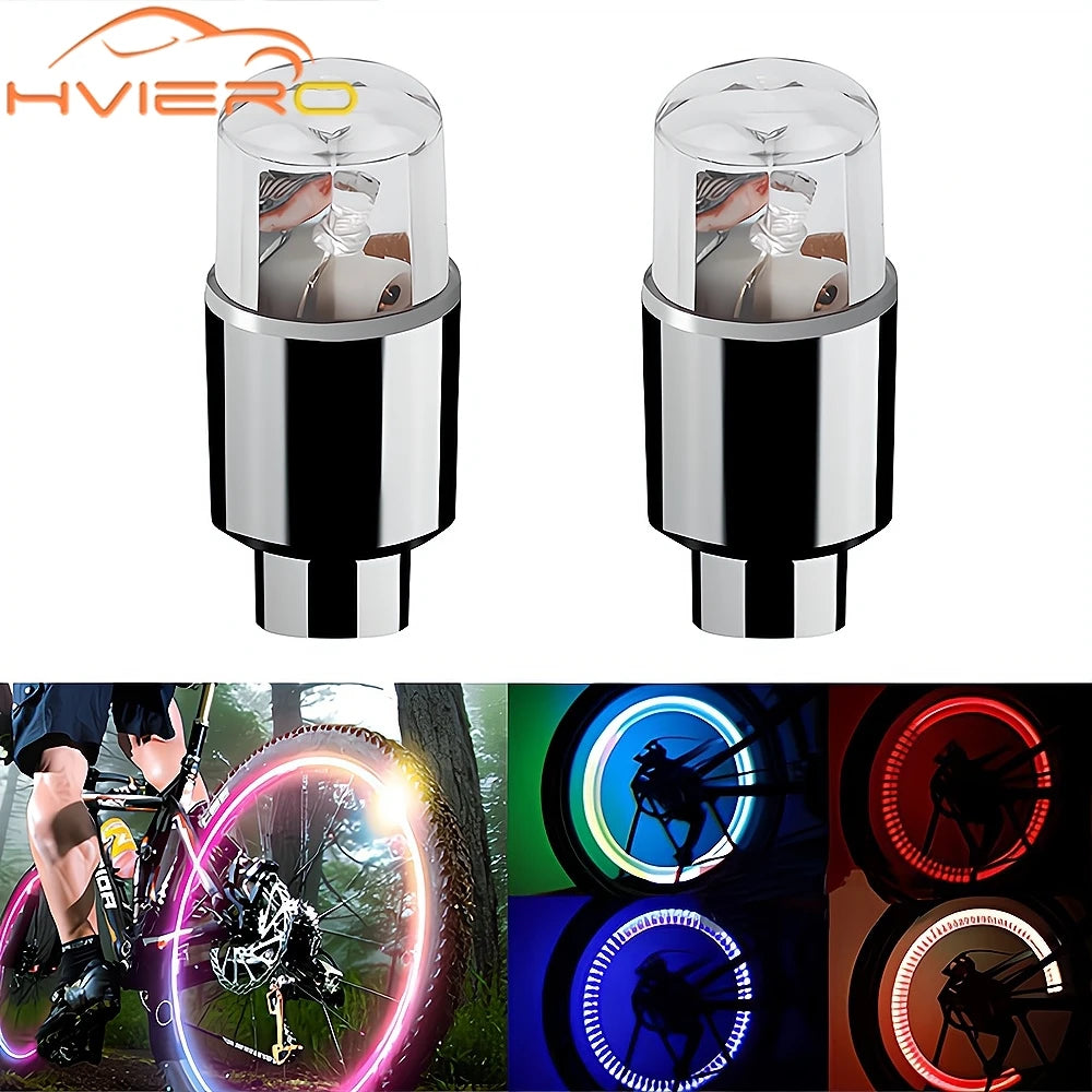 2-Pack LED Valve Stem Wheel Lights 12V Neon Tire Caps for Car Motorcycle Bicycle - RGB Waterproof