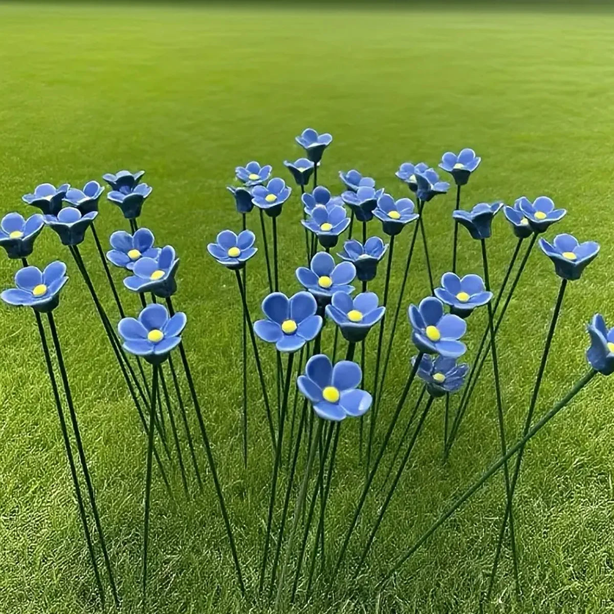 Blue Ceramic Forget-Me-Not Artificial Flowers 14.56 in (37 cm) Fade-Resistant Indoor & Outdoor Vase and Lawn Decor