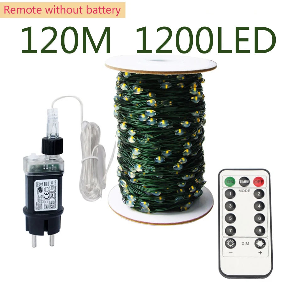 Outdoor LED String Lights Green Copper Wire 10m–200m (32ft–656ft) Waterproof IP44 Fairy Lights for Garden Yard Party & Christmas Tree