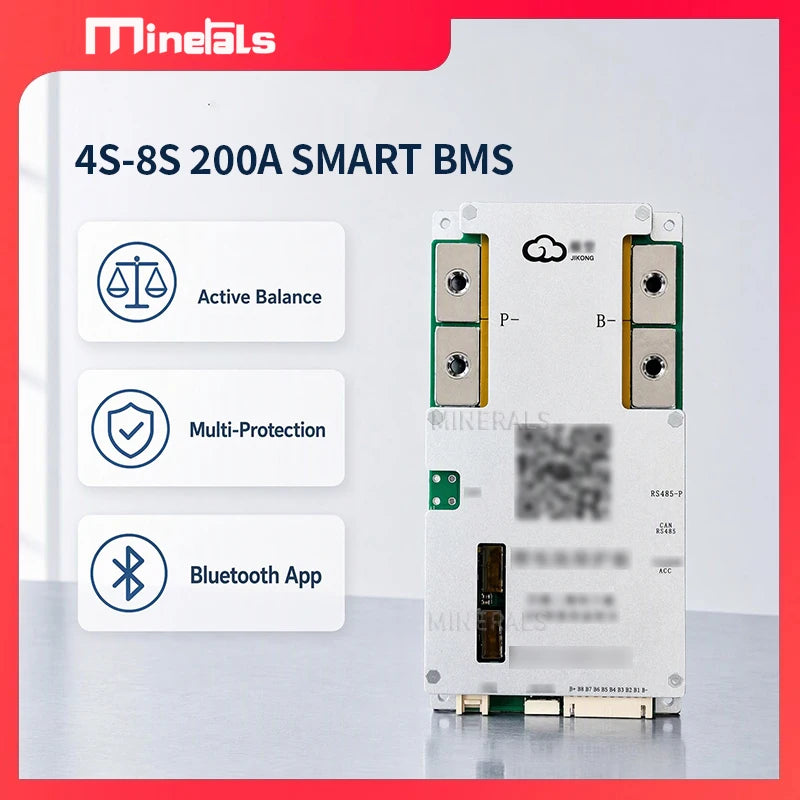 Smart BMS 3S–8S 200A Battery Management System with 2A Active Balance, Bluetooth APP & LCD — Li‑ion / LiFePO4, 12V/24V