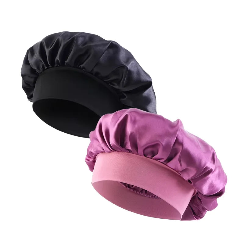 Women's Satin Wide-Brim Sleep Bonnet – Elastic Hair Care Night Cap, One Size