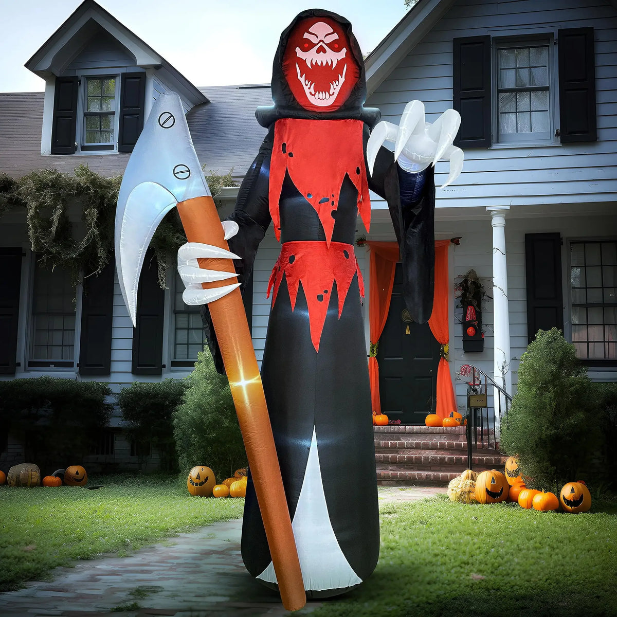 12 ft (3.66 m) Giant Grim Reaper Inflatable with Built-In LEDs and Scythe for Halloween Yard Outdoor Decoration