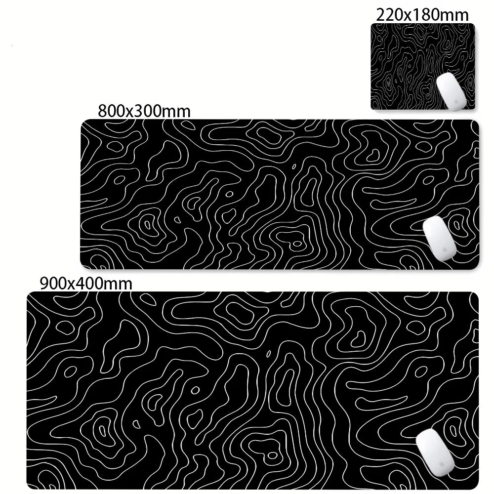 XXL Black & White Abstract Desk Mat - Liquid Strata Gaming Mouse Pad, Large Non-Slip Locking-Edge Deskmat