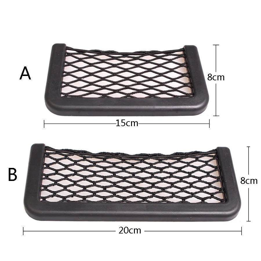 Car Back Seat Mesh Storage Net – Elastic Adhesive Organizer Pocket for Phone & Small Items