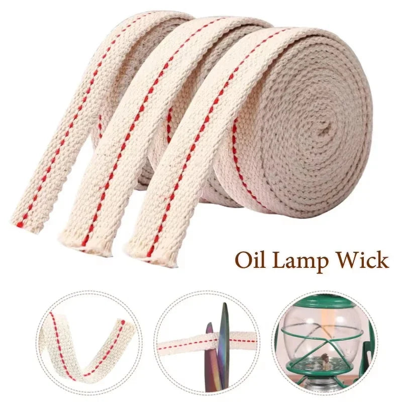 Flat Cotton Wick for Oil Lamps — 1 m (3.28 ft) Length, 2 cm (0.79 in) Wide Braided Kerosene Lamp Wick