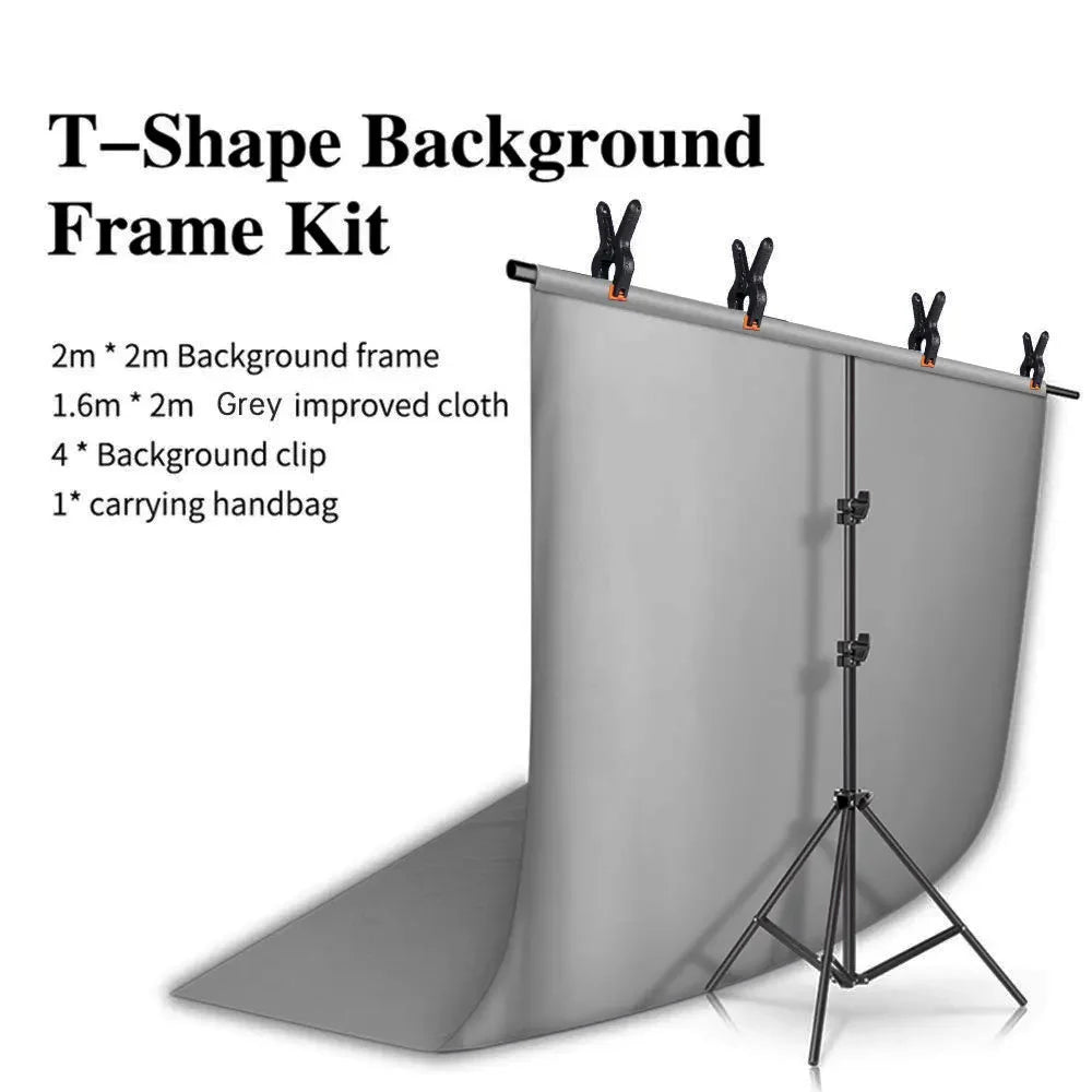 T-Shape Backdrop Stand Kit with 63 x 79 in (1.6 x 2.0 m) Green Screen Background Cloth – Adjustable Aluminum Photo Studio Frame