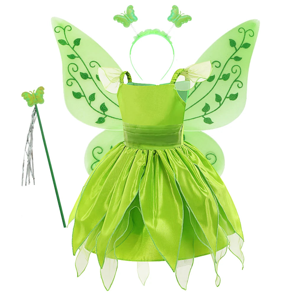 Girls Fairy Princess Costume Dress - Green Tulle Ball Gown for Ages 4-6 | Halloween Cosplay Party