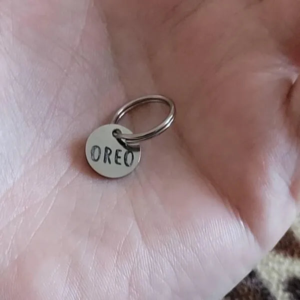 Personalized Mini Pet ID Tag - Engraved Stainless Steel Nameplate for Cat Puppy Kitten - Anti-Lost Custom Pet Tag with Quick Release Ring