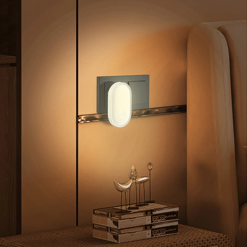 Plug-in LED Wall Night Light (EU Plug) - Dimmable Light Sensor, Energy-Saving Night Light for Bedroom, Hallway & Nursery