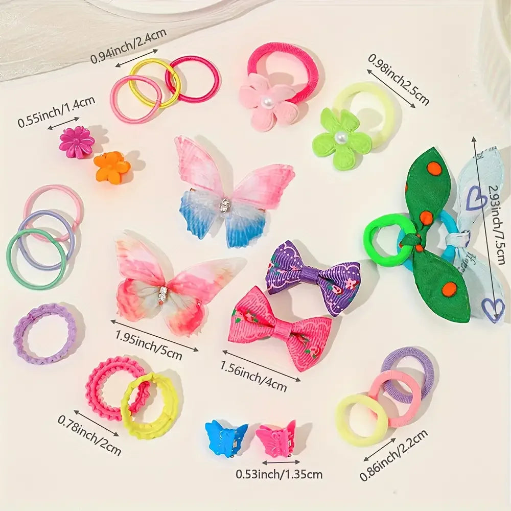 555-Piece Colorful Butterfly Hair Clips and Elastic Bands Set for Girls, Cute Kids Hair Accessories