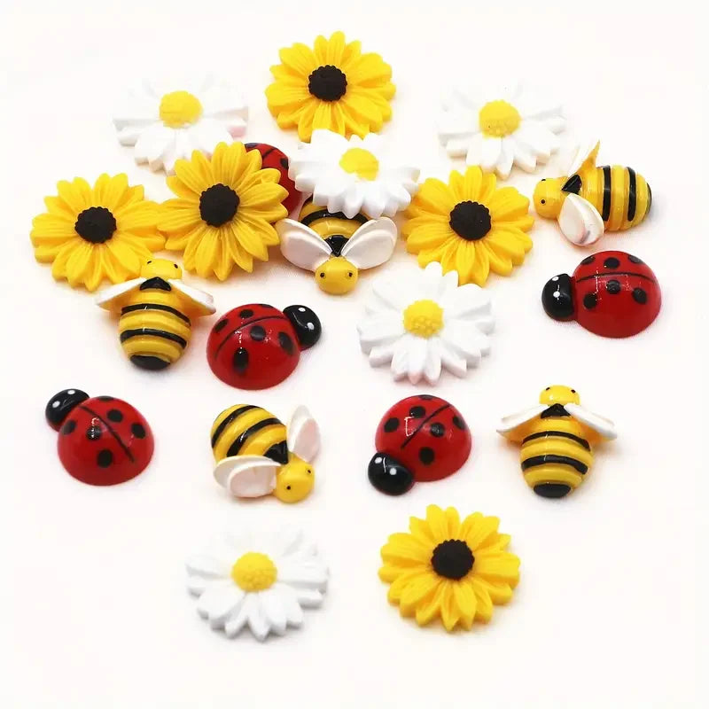 Mixed Resin Daisy, Bee & Ladybug Flatback Charms 10/20 Pack Miniatures for DIY Crafts & Home Decor