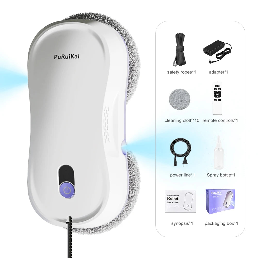 Automatic Window Cleaning Robot — Dual Spray, 5600Pa Suction, Remote Control & Edge Detection for Home
