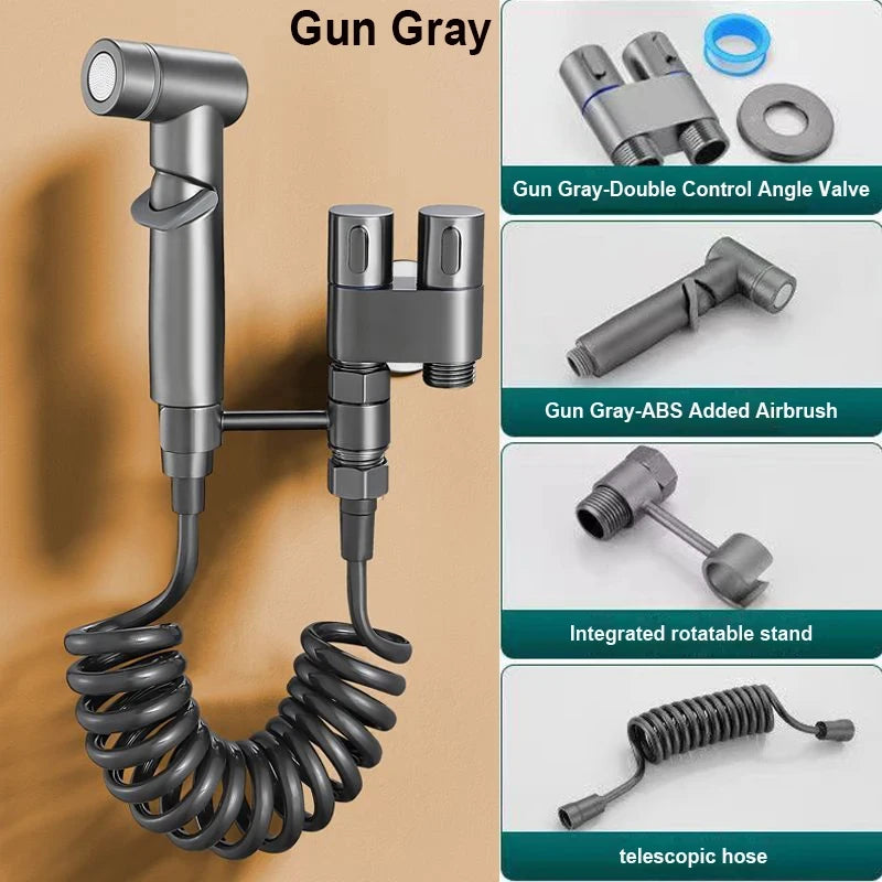 Handheld Bidet Sprayer Set with Double-Outlet Angle Valve – Wall-Mount Toilet Shower for Baby, Pet & Bathroom Cleaning