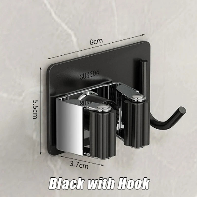 1-3 Pack Stainless Steel Nail-Free Wall Mounted Mop & Broom Holder Waterproof Bathroom Storage Rack