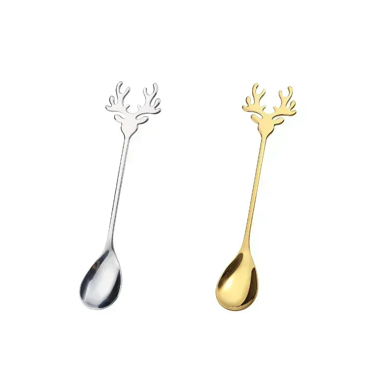 4-Piece Stainless Steel Christmas Cutlery Set – Spoon & Fork Holiday Table Decor with Elk & Tree Ornaments