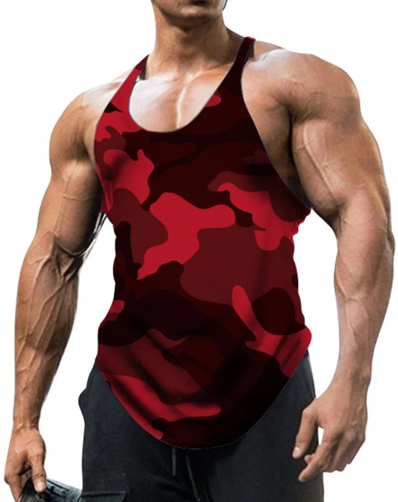 Men's Camo Sleeveless Tank Top - Vintage Sports Workout Training Vest