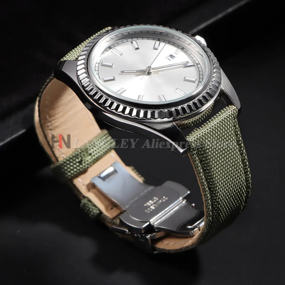 Sailcloth Nylon Leather Watch Strap 20mm 22mm Quick-Release Waterproof Butterfly Clasp Unisex Business Watch Band