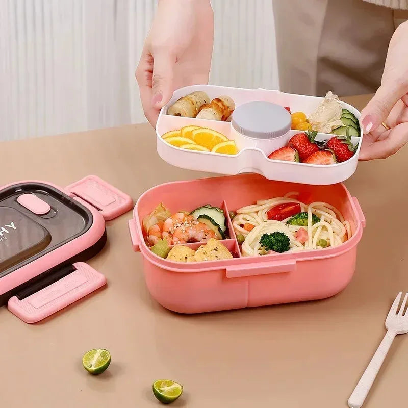 Large Microwave-Safe Lunch Box with Tableware & Leak-Proof Partition 22.5 x 14.5 x 7 cm (8.9 x 5.7 x 2.8 in)