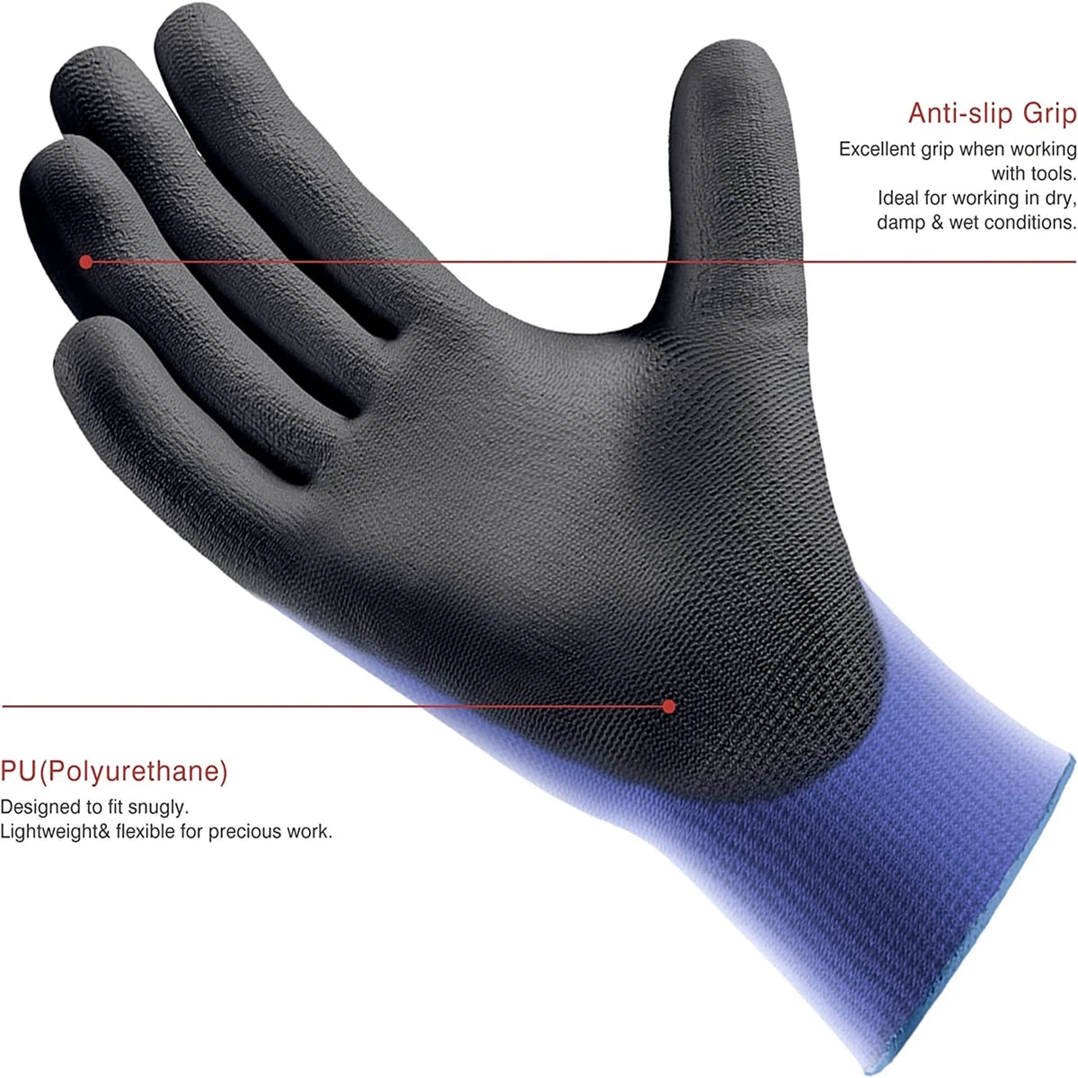 Detailed view of flexible PU coated glove designed for precision work