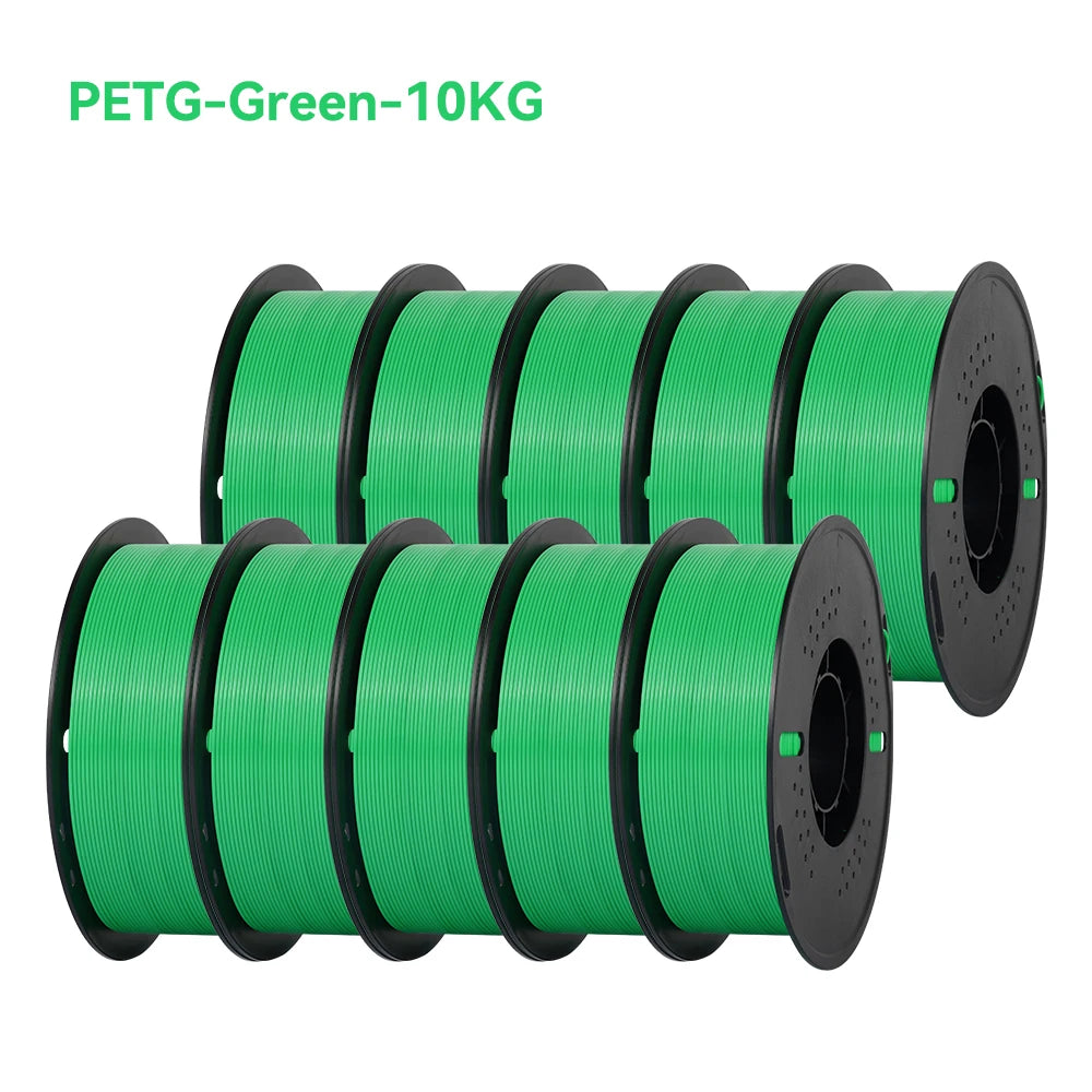 PLA and PETG 3D Printer Filament 10-Roll Pack — 1.75mm, 1kg (2.2 lb) Each — 10 kg (22 lb) Total, Assorted Colors, Eco-Friendly
