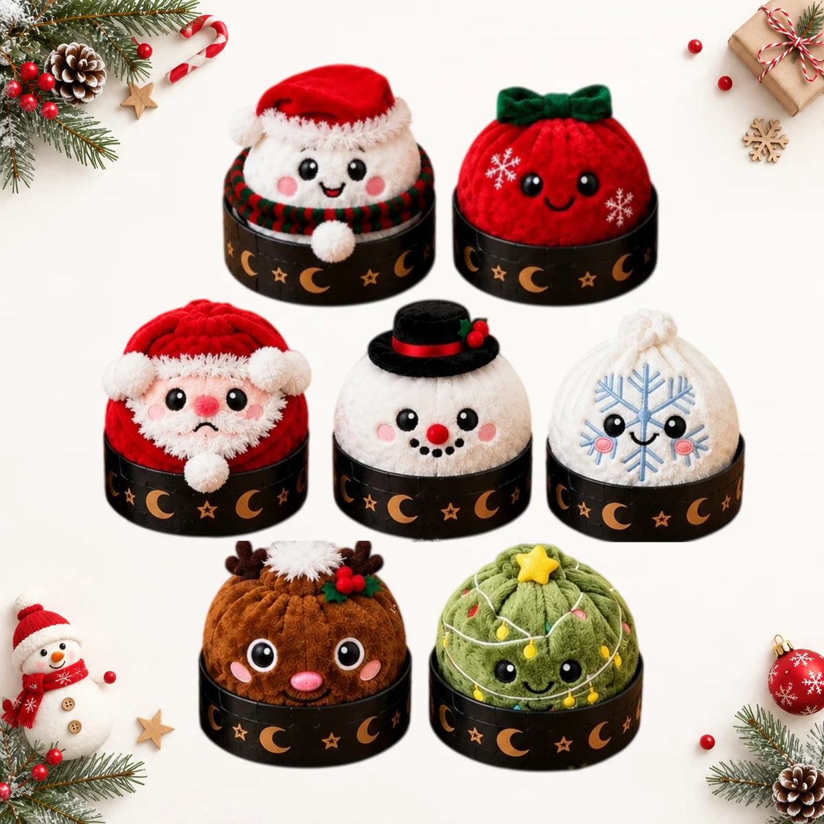 7-Piece Christmas Dumpling Plush Blind Box Set with Mini Steamer Baskets — Stocking Stuffers & Party Favors