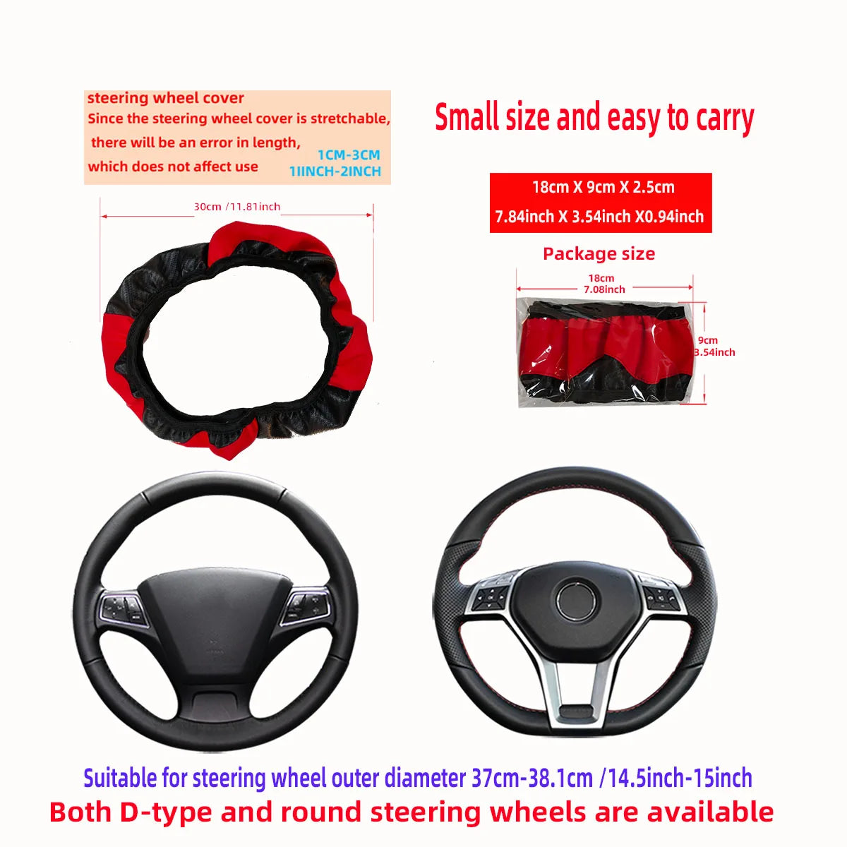 PU Carbon Fiber Leather Steering Wheel Cover 14.5-15 in view 2