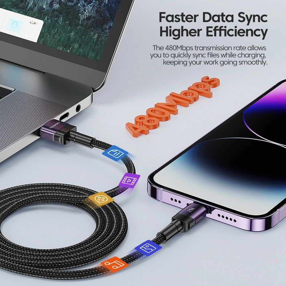 USB-A to Lightning Fast Charging Cable for iPhone & iPad — 2.4A Aluminum Alloy Data Sync Cord