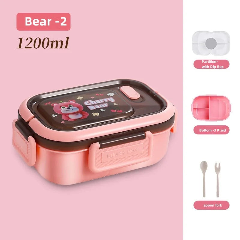 1200ml (1.2L / 40.6 fl oz) Double Layer Leakproof Microwaveable Lunch Box with Fork and Spoon - Portable Compartmental Bento Box for Picnic & Meal Prep