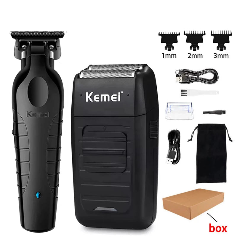 USB Rechargeable Cordless Hair Clipper & Shaver Kit - Men's Beard Trimmer Travel Barber Set