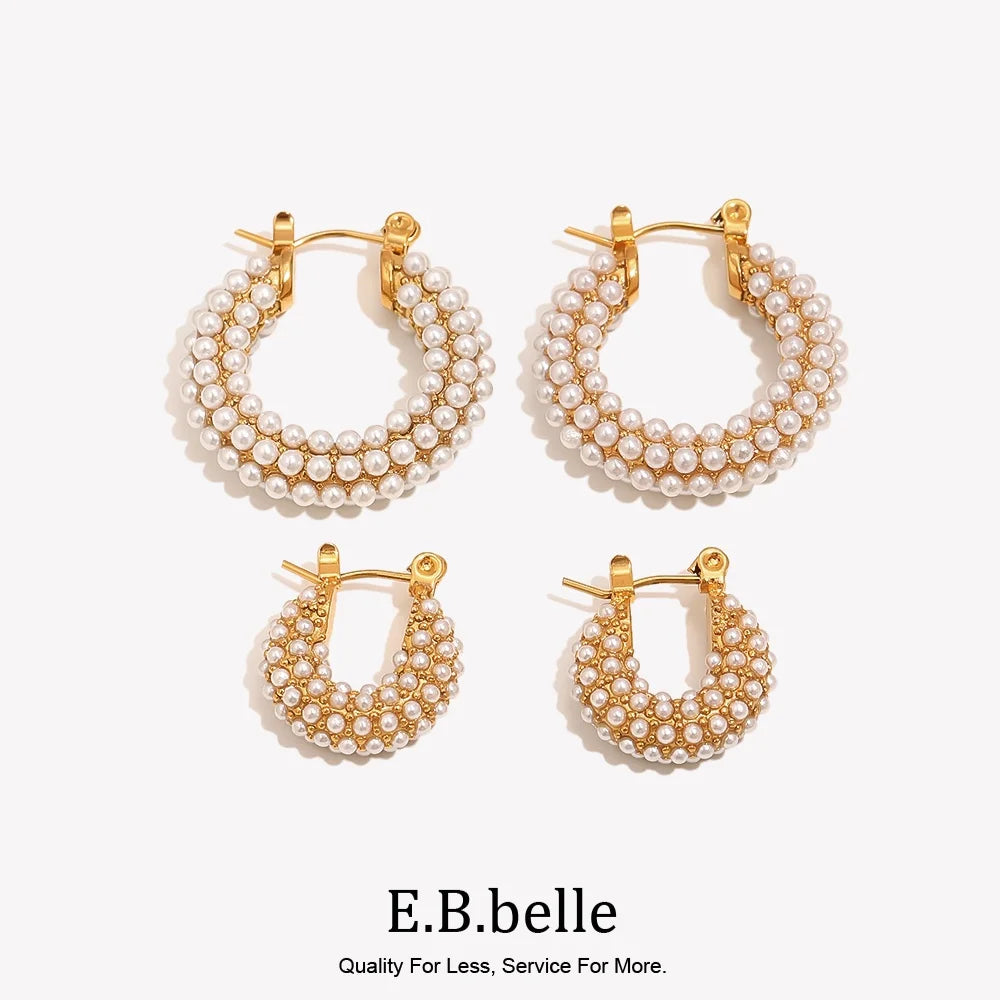 Dainty Pearl Hoop Earrings for Women — 15mm & 23mm Gold-Plated Hypoallergenic Stainless Steel Hoops