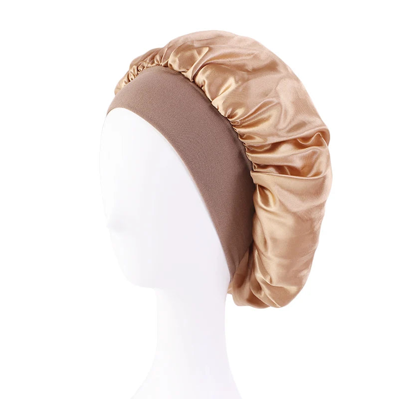 Women's Satin Wide-Brim Sleep Bonnet – Elastic Hair Care Night Cap, One Size