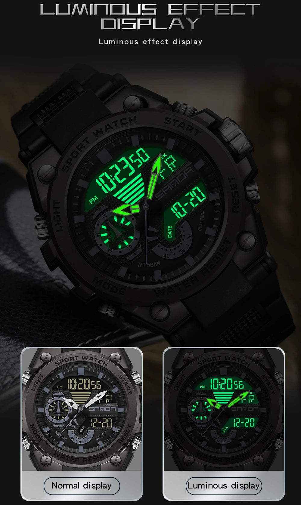 LED Dual Display Men's Digital Sports Watch - Shock Resistant Waterproof Analog-Digital