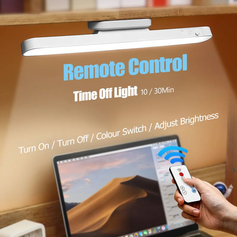 USB Rechargeable Magnetic LED Desk Lamp - 3-Color Dimmable Touch & Remote Night Light for Cabinet Closet Wardrobe