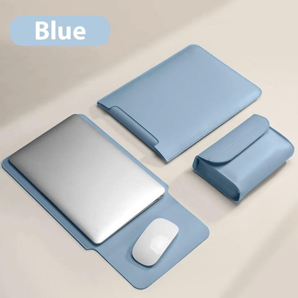 Waterproof PU Laptop Sleeve 11–16 Inch with Convertible Mouse Pad