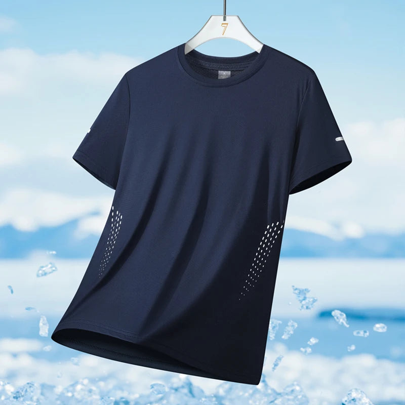 Men's Running T-Shirt Ice Silk Quick-Dry Breathable Mesh Short Sleeve Athletic Tee with Reflective Print