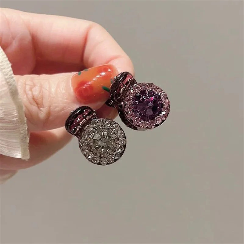 Mini Round Rhinestone Hair Claw Clip – 2/4 Pack Small Retro Zircon Hairpins for Women & Girls