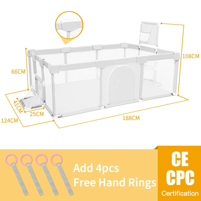 Baby Playpen Play Yard 125×125×68 cm (49.2×49.2×26.8 in) Thick Steel Frame Cloth Baby Fence for Infants & Toddlers