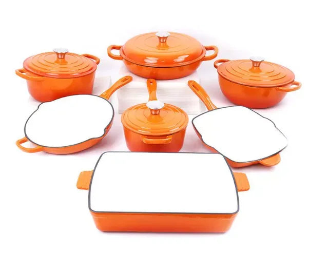 11-Piece Enamel Cast Iron Cookware Set – Induction & Oven Safe Pots, Skillet & Baking Pan (19cm, 24/26/30cm, 24cm, 26cm, 33×23cm)