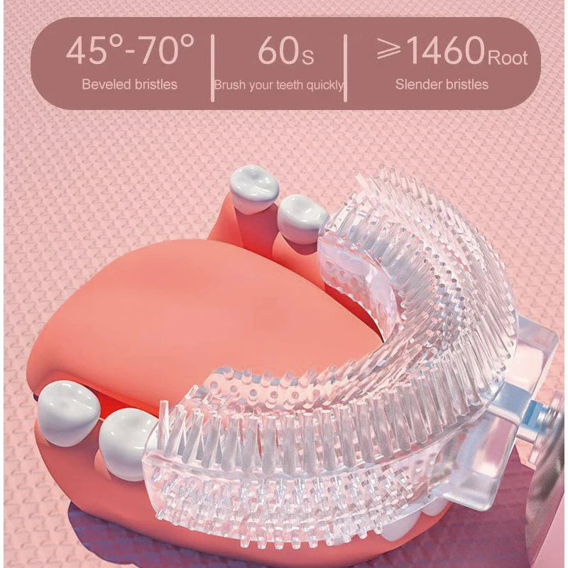Children's U-Shaped Rechargeable Sonic Toothbrush 360° Silicone Electric Toothbrush for Kids IPX7 Waterproof 60-Second Clean