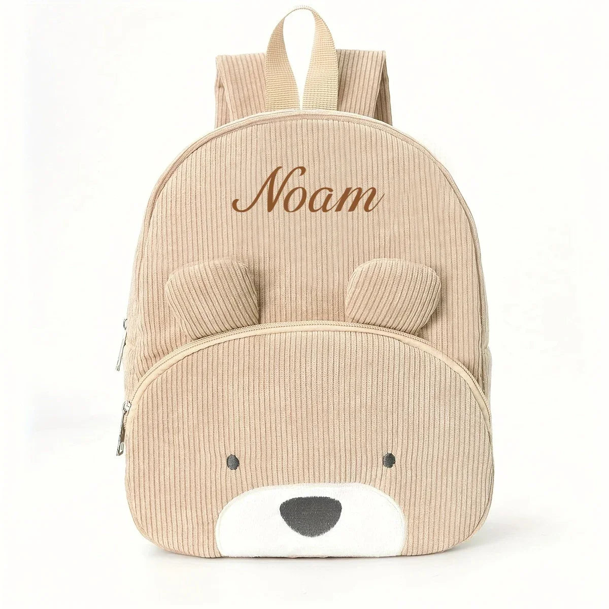 Personalized Toddler Backpack – Cartoon Bear Corduroy Plush with Embroidered Name, Large Capacity Kids Bag