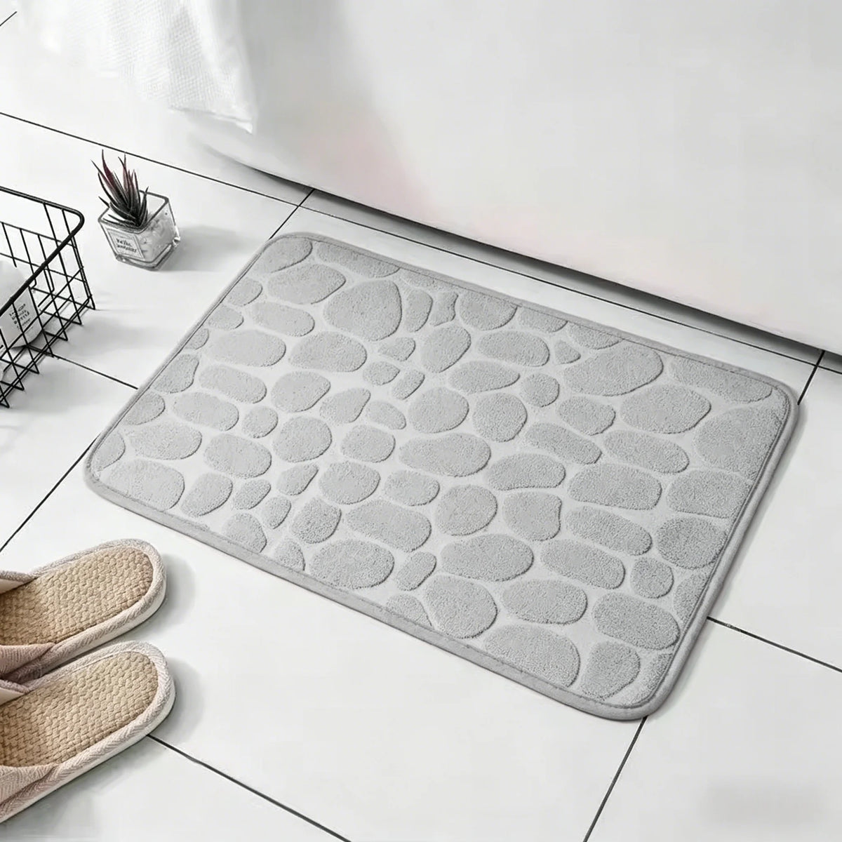 3D Cobblestone Embossed Bathroom Mat - Quick-Dry Non-Slip Absorbent Washable Door Rug
