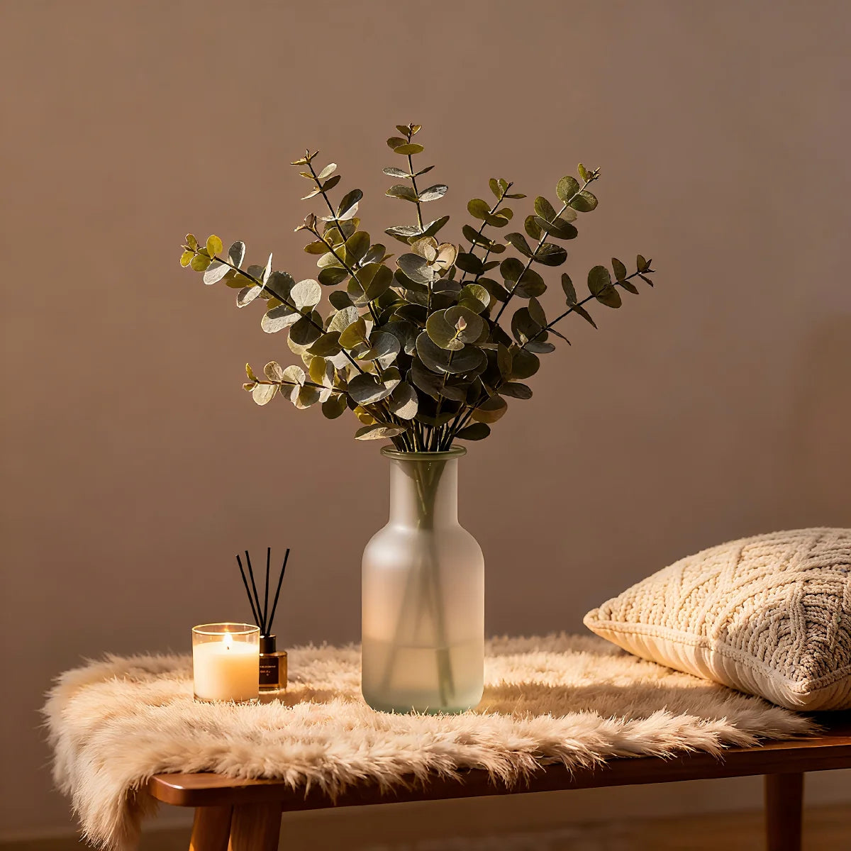 Artificial Rose & Eucalyptus Stem – 13.4 in (34 cm) Faux Flower Branch for Home, Wedding, Bridal & Party Decor