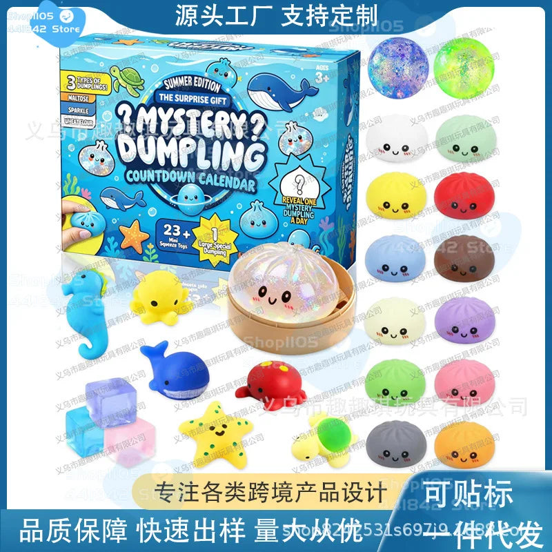 24-Day Ocean and Space Dumpling Squishy Advent Calendar – 24 Mystery Blind Box Toys for Kids